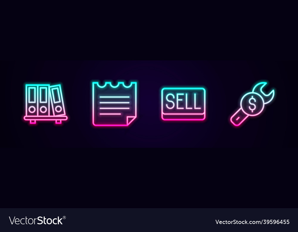 Set line office folders notebook sell button vector image Set line office folders notebook sell button