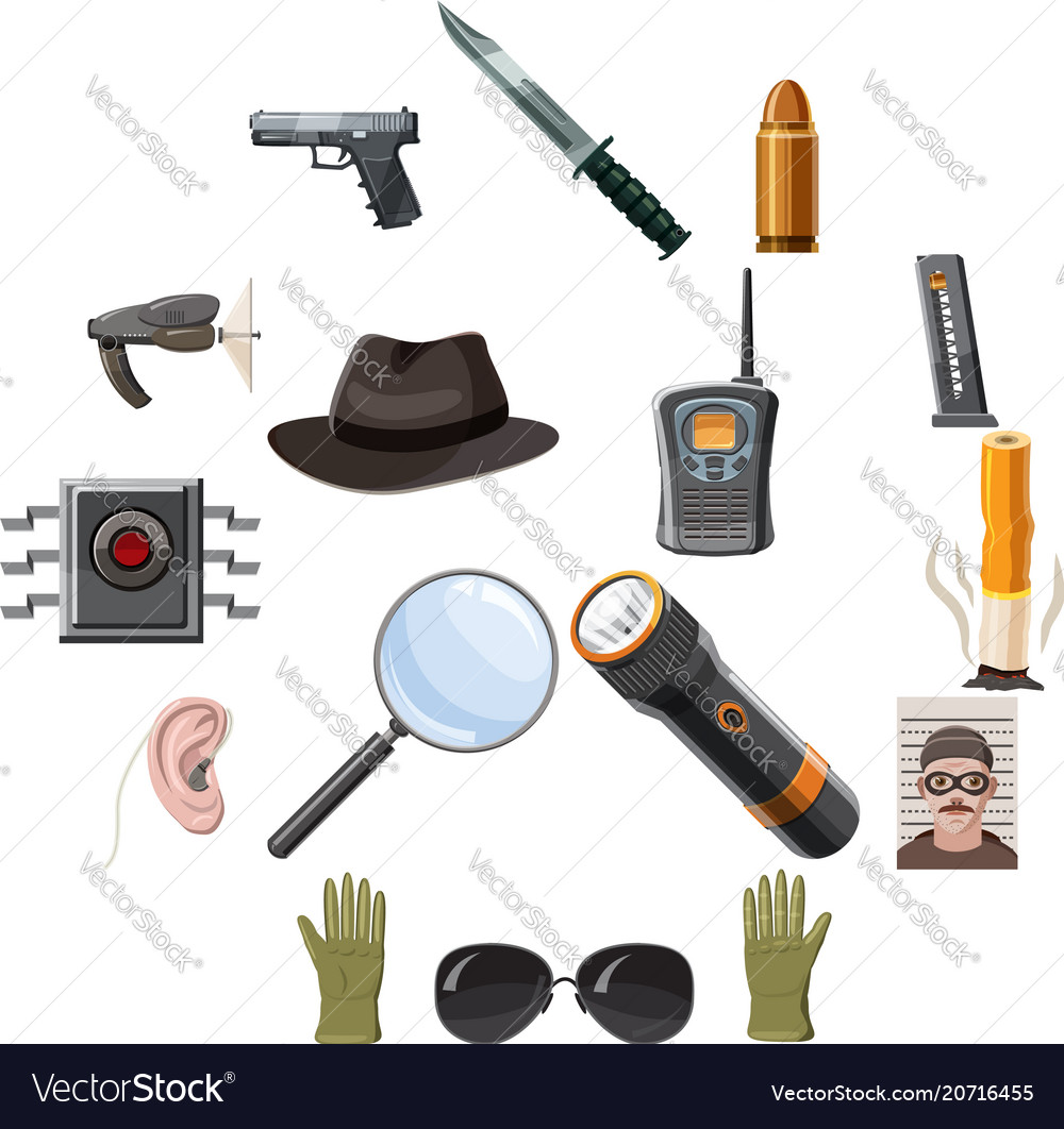 Spy icons set cartoon style Royalty Free Vector Image