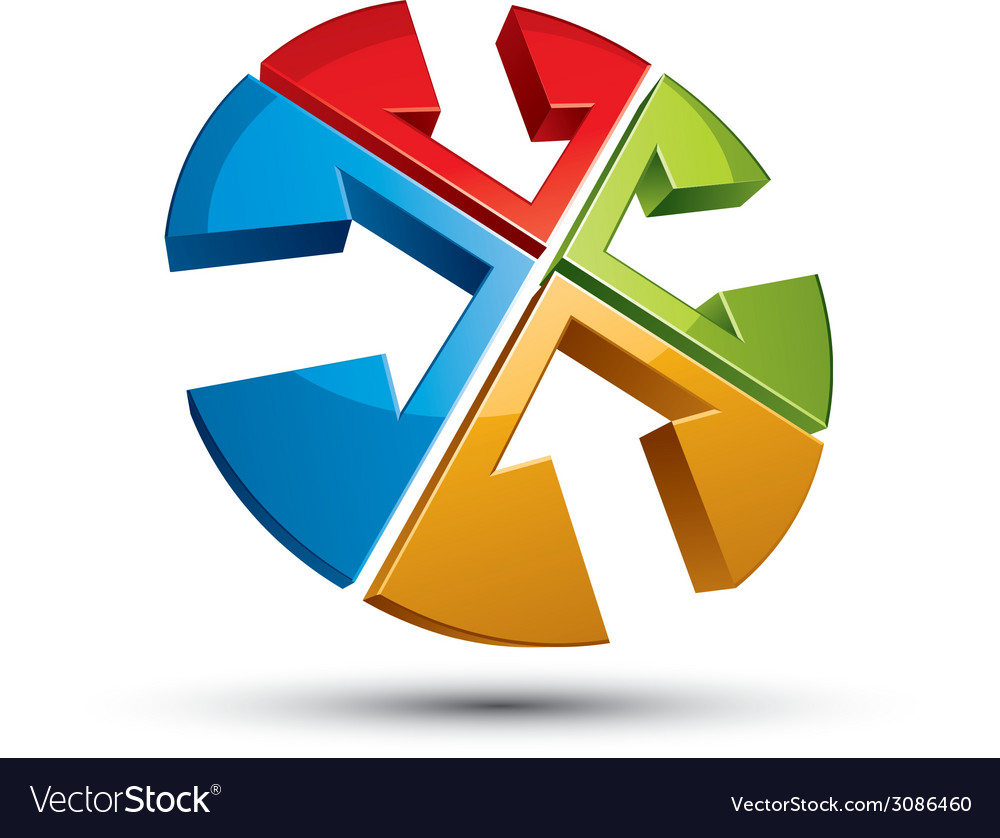 3d abstract icon made with four arrows pointing