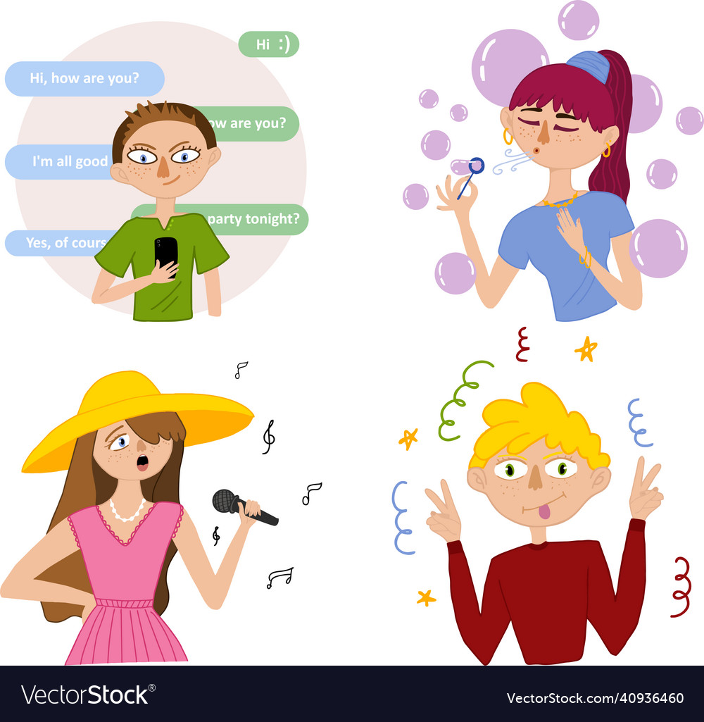 A set of different characters and their activities vector image A set of different characters and their activities