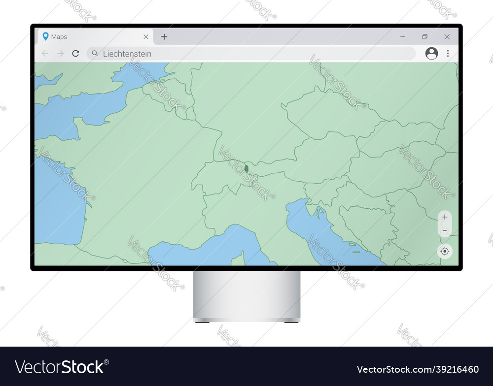 Computer monitor with map of liechtenstein