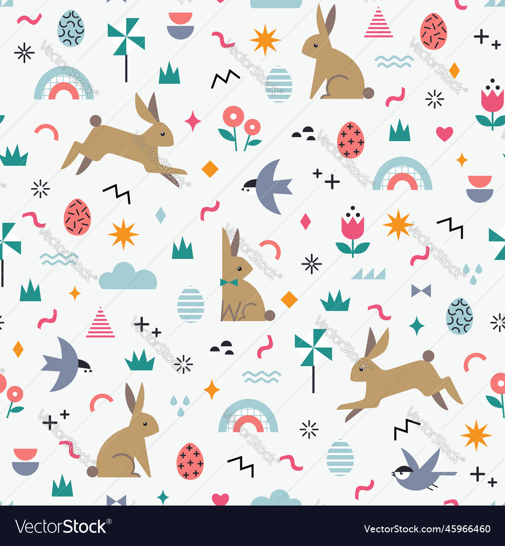 Cute easter pattern with bunnies and geometric