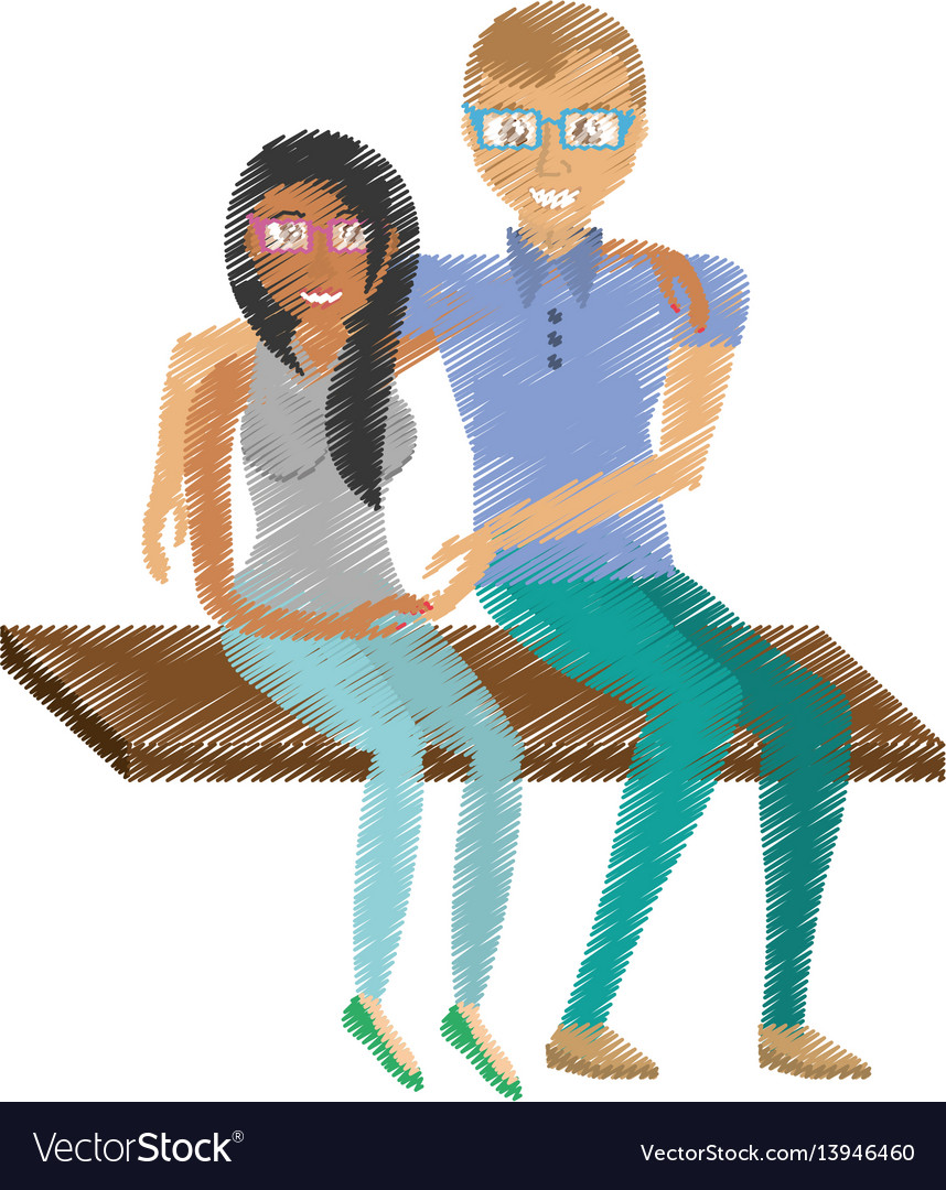 Drawing fun couple sitting romantic