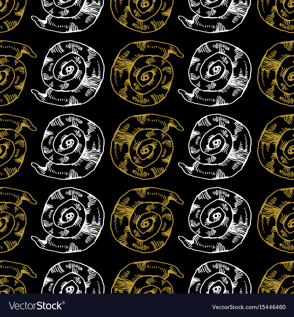 Golden sketch seashell decor seamless pattern