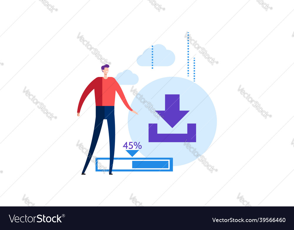 Man downloading document progress bar concept vector image Man downloading document progress bar concept