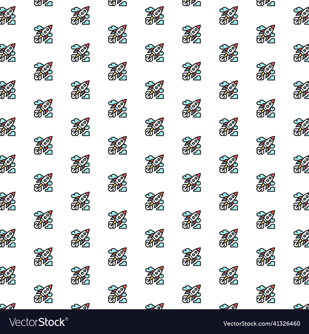 Rocket startup pattern with various icons vector image Rocket startup pattern with various icons