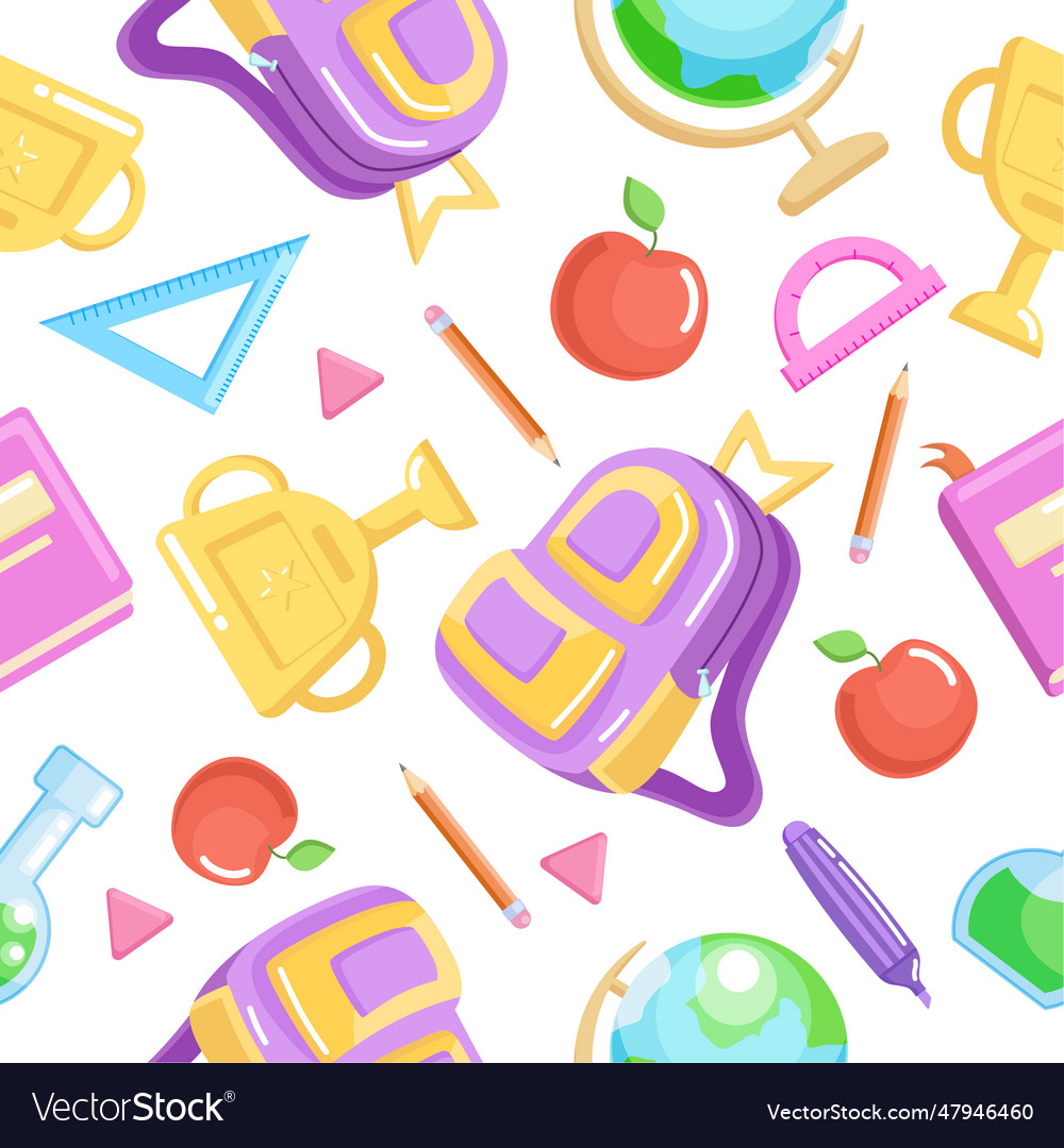 School objects seamless pattern decoration