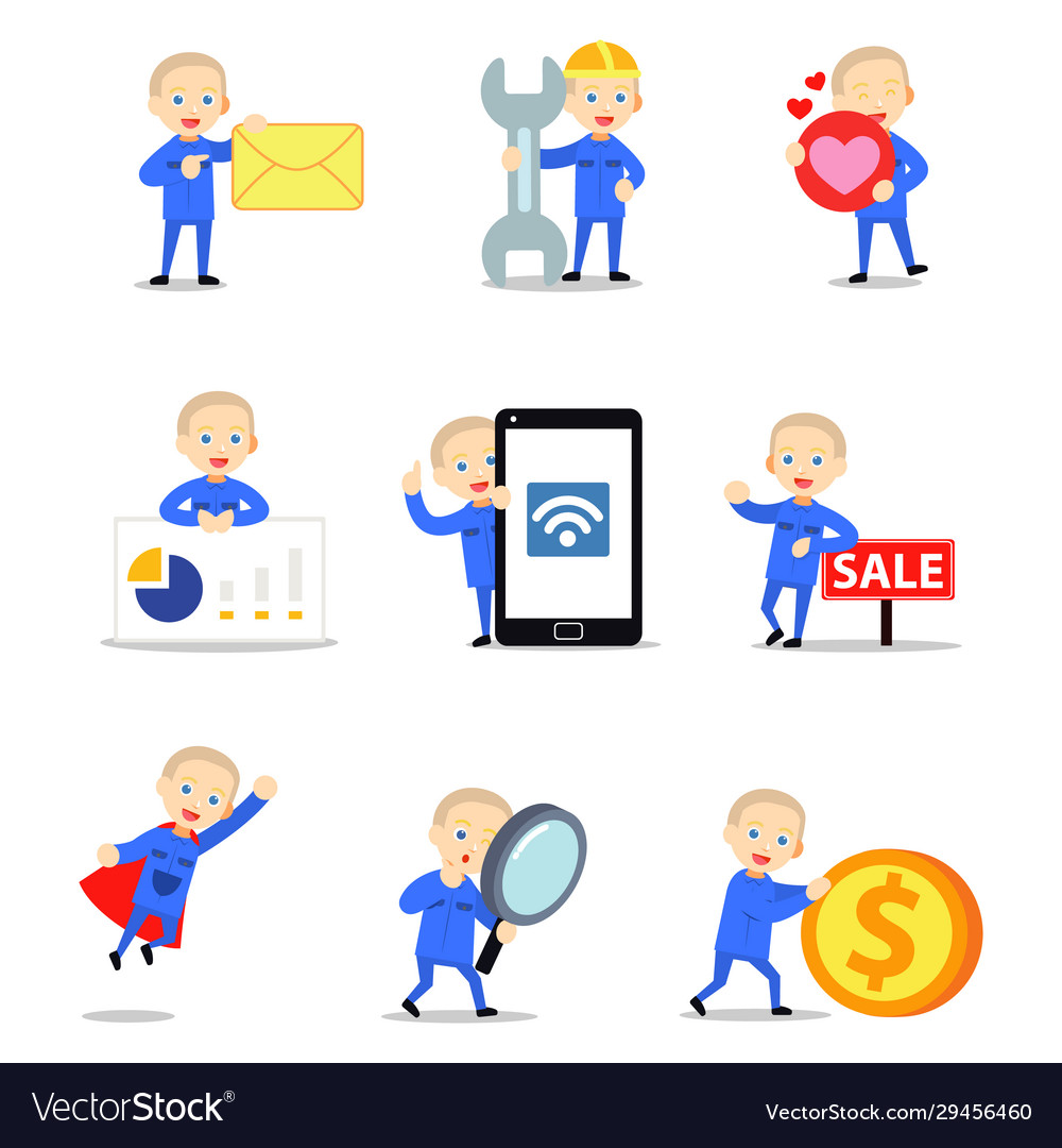 Set character man factory worker as quality