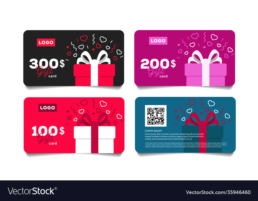 Set gift vouchers with box and heart Royalty Free Vector