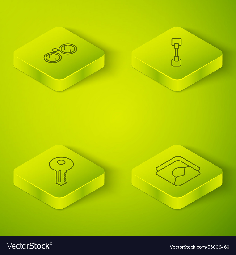 Set isometric paddle key photo and binoculars