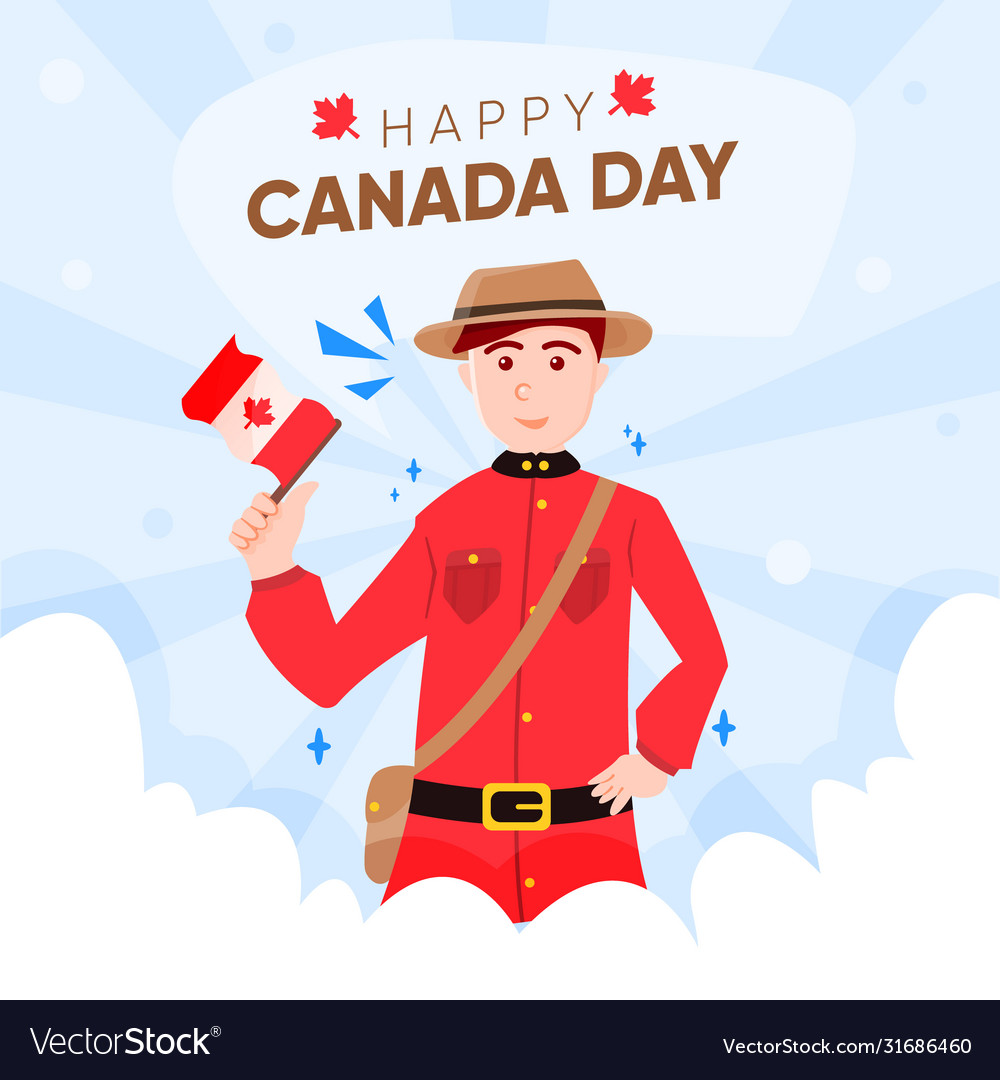 Square banner greeting canada day character