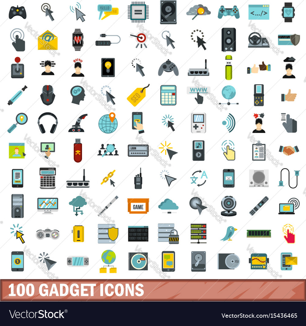 100 gadget icons set flat style Royalty Free Vector Image