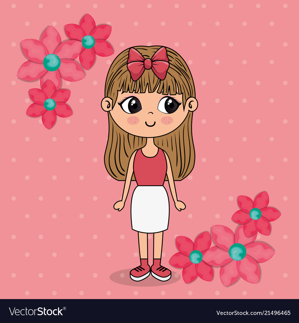 Beautiful girl with floral frame kawaii character