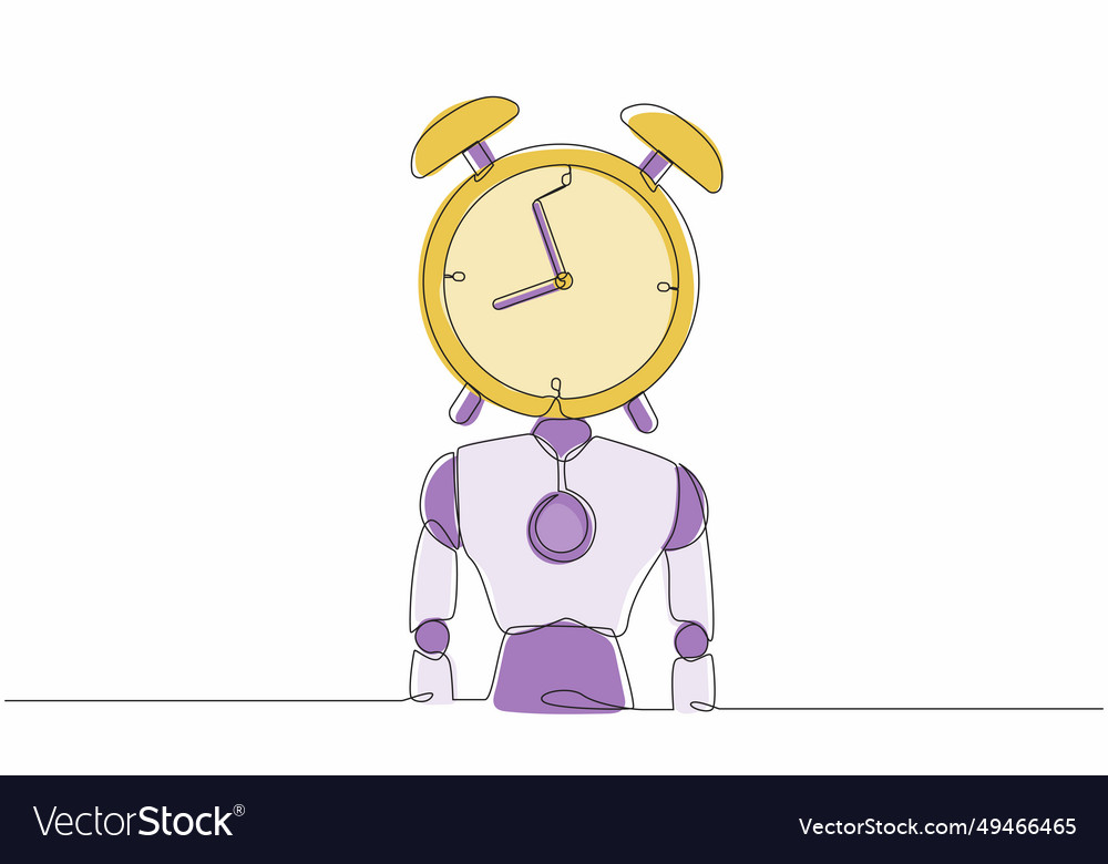 Continuous one line drawing robot with alarm vector image Continuous one line drawing robot with alarm