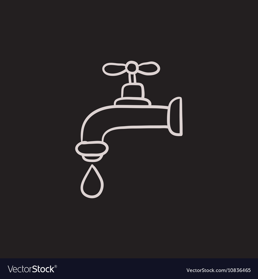 Dripping tap with drop sketch icon