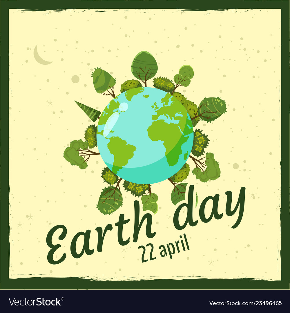 Earth day planets in a background of space trees Vector Image