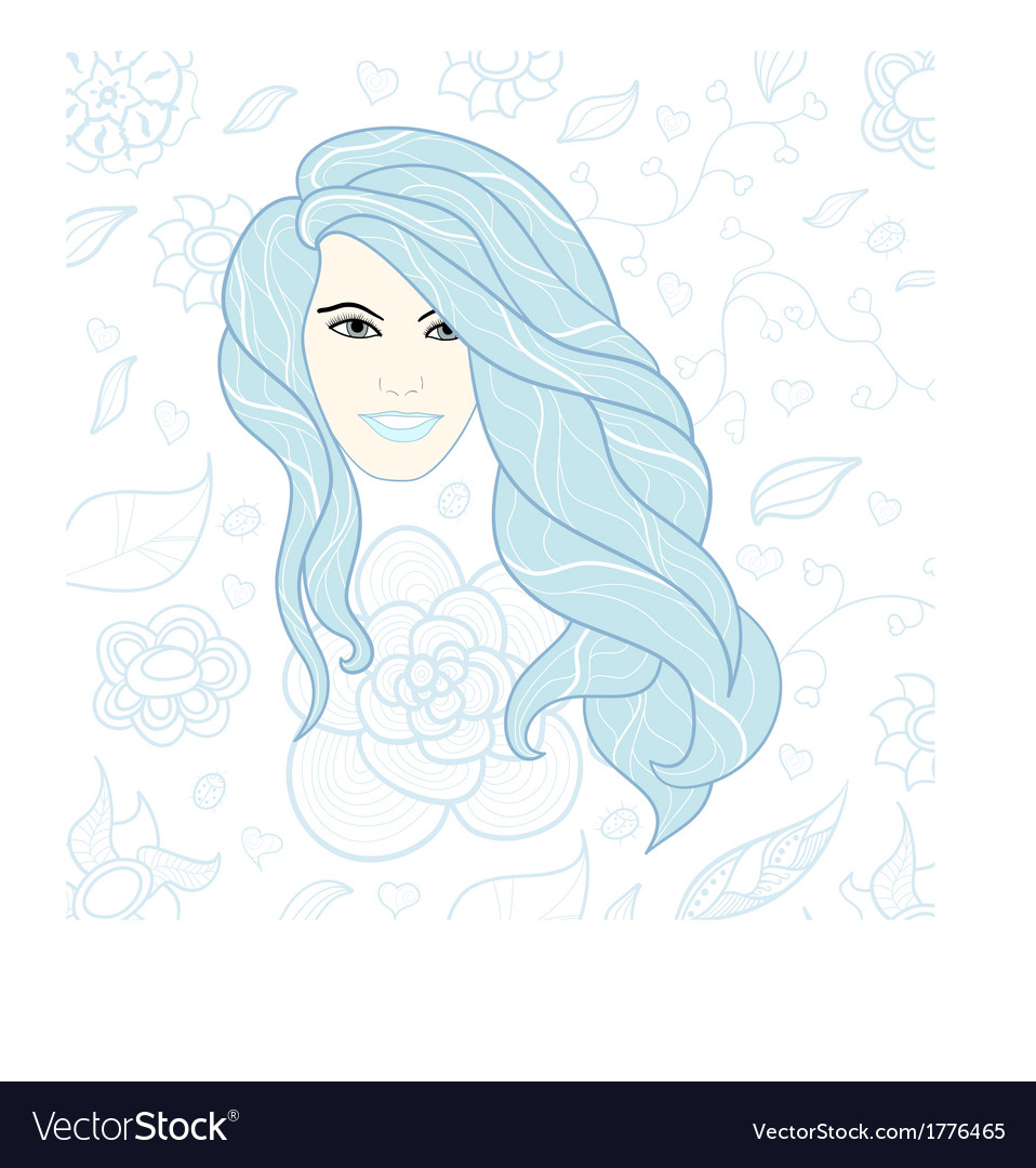 Face Of Beautiful Girl With Long Curly Hair Vector Image