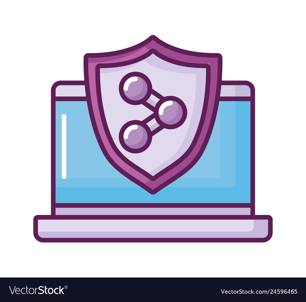 Laptop computer with shield and share symbol vector image Laptop computer with shield and share symbol