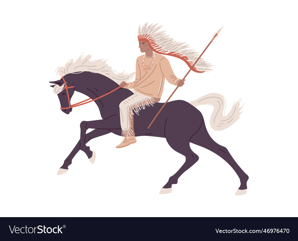 American indian man with spear on horseback flat