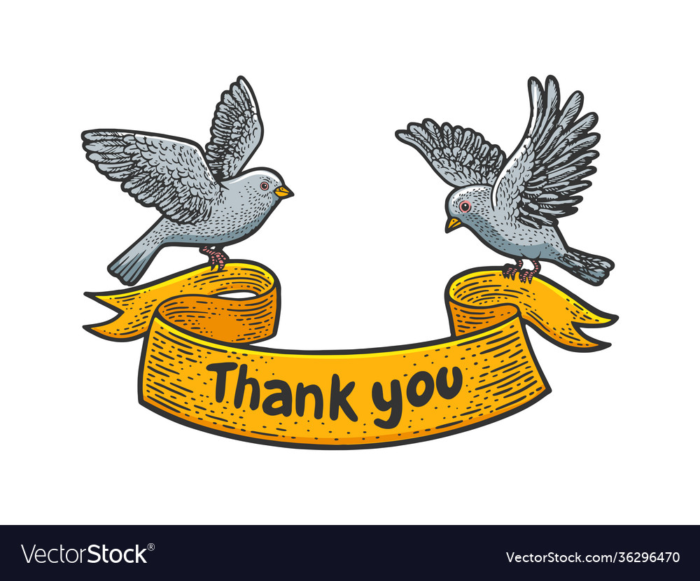 Birds carry thank you banner ribbon sketch Vector Image