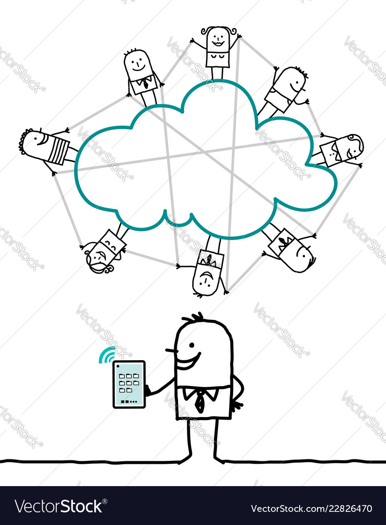 Cartoon characters and cloud - connected Vector Image