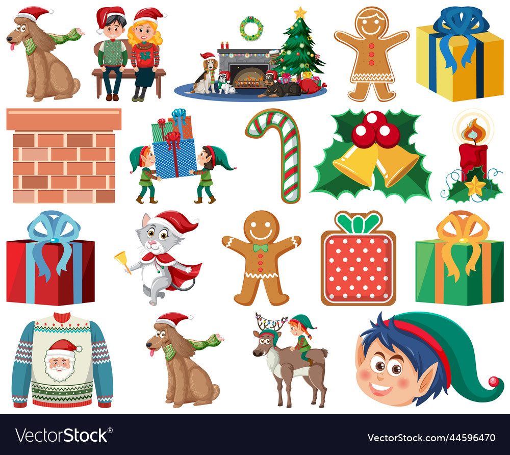 Christmas characters and elements set vector image Christmas characters and elements set
