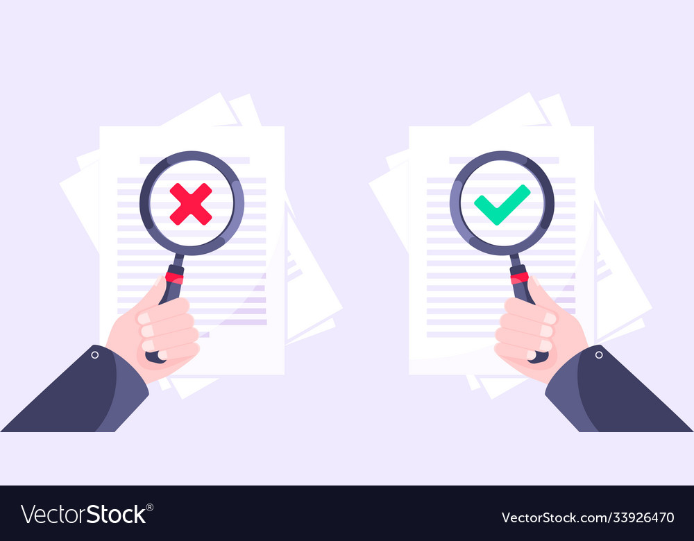 Correct and reject document verification concept vector image Correct and reject document verification concept