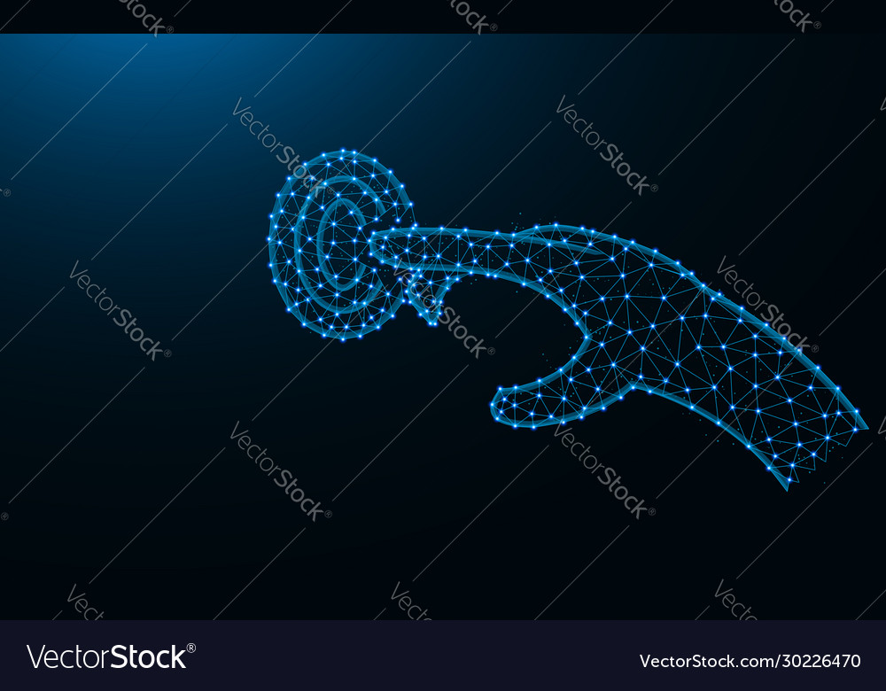 Hand presses a button made from points and lines vector image Hand presses a button made from points and lines