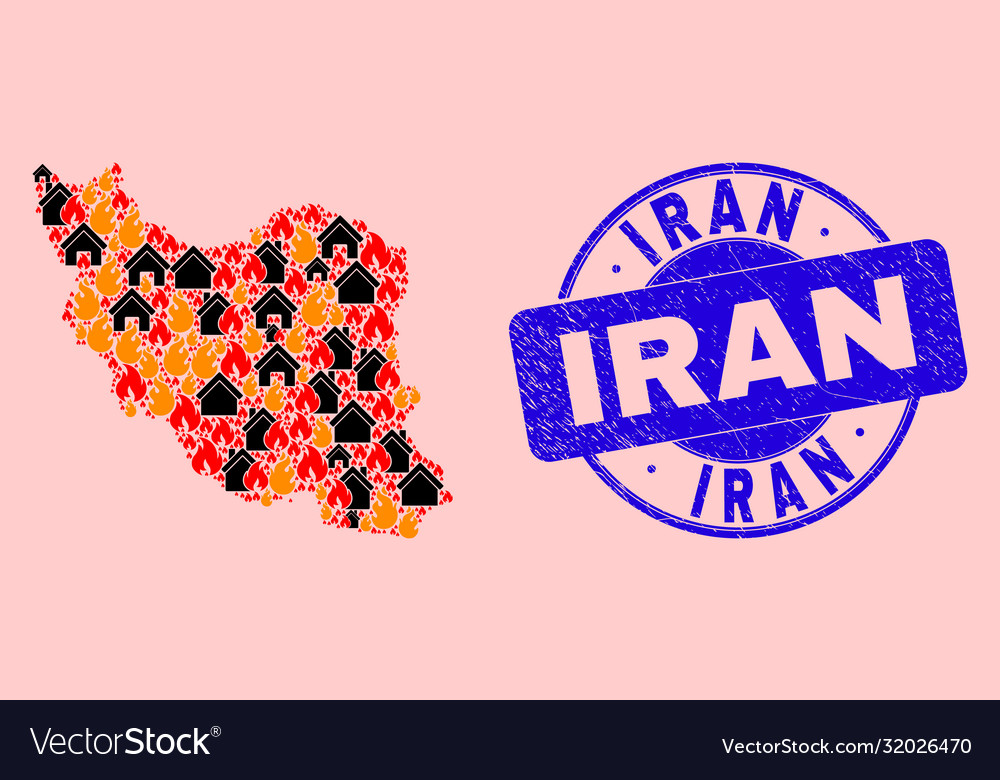 Iran map mosaic flame and properties vector image Iran map mosaic flame and properties