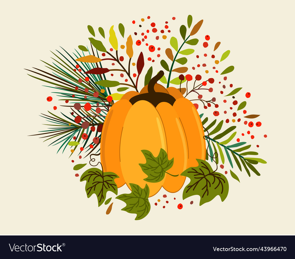 Isolated autumn bouquet with pumpkin leaves