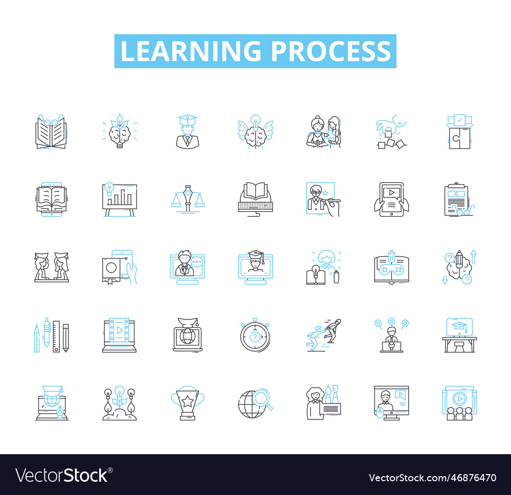 Learning process linear icons set acquisition vector image Learning process linear icons set acquisition
