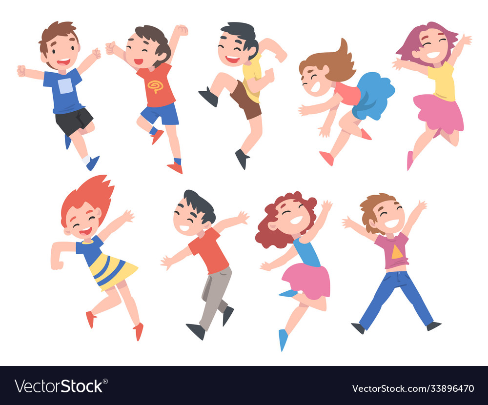 Kleine Kinder mit Spaß Set süß glücklich Vorschulkinder vector image Kleine Kinder mit Spaß Set süß glücklich Vorschulkinder