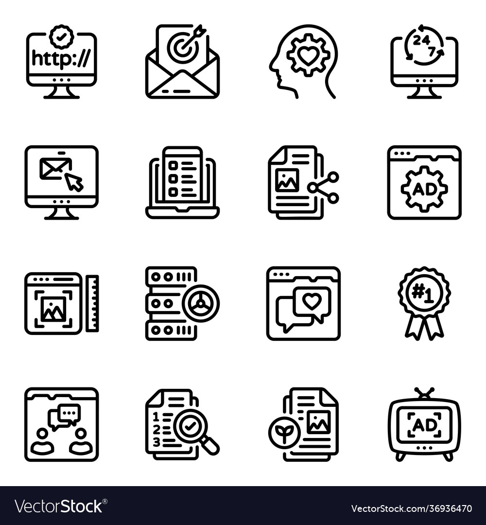 Online media and web content linear icons