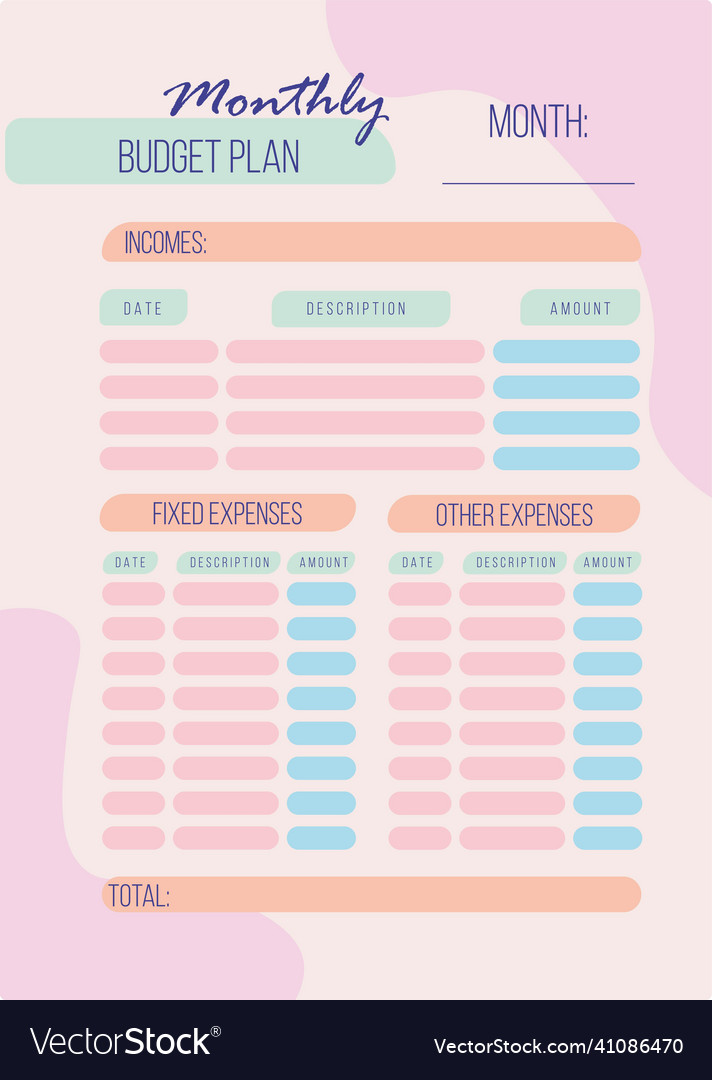 Personal monthly budget planner in a4 format