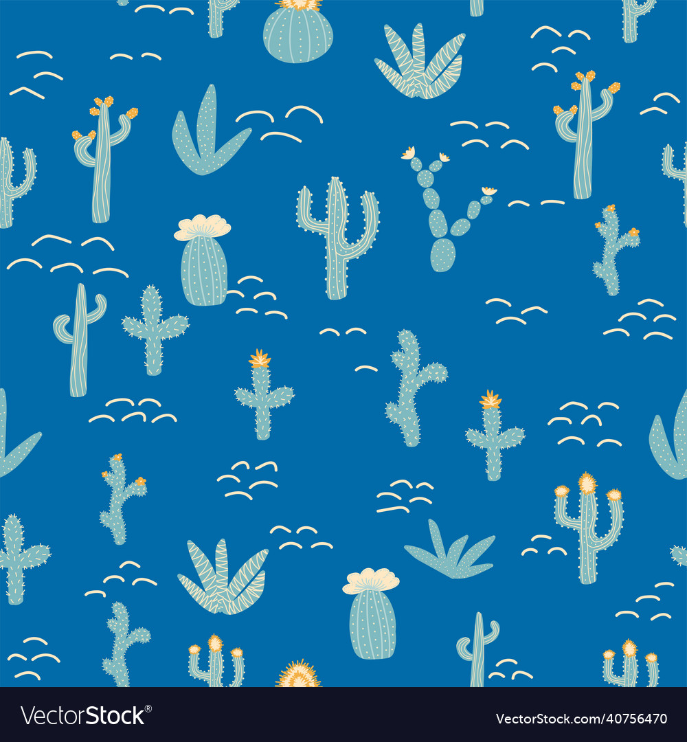 Seamless pattern with different cactus bright Vector Image Seamless pattern with different cactus bright