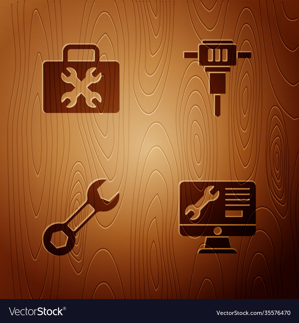 Set computer monitor service toolbox wrench vector image Set computer monitor service toolbox wrench