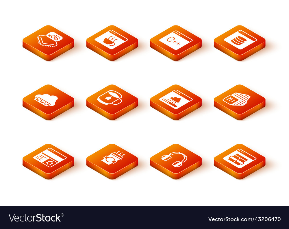 Set debugging coffee cup to go web development vector image Set debugging coffee cup to go web development