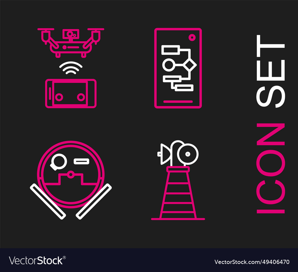 Set line antenna robot vacuum cleaner algorithm vector image Set line antenna robot vacuum cleaner algorithm