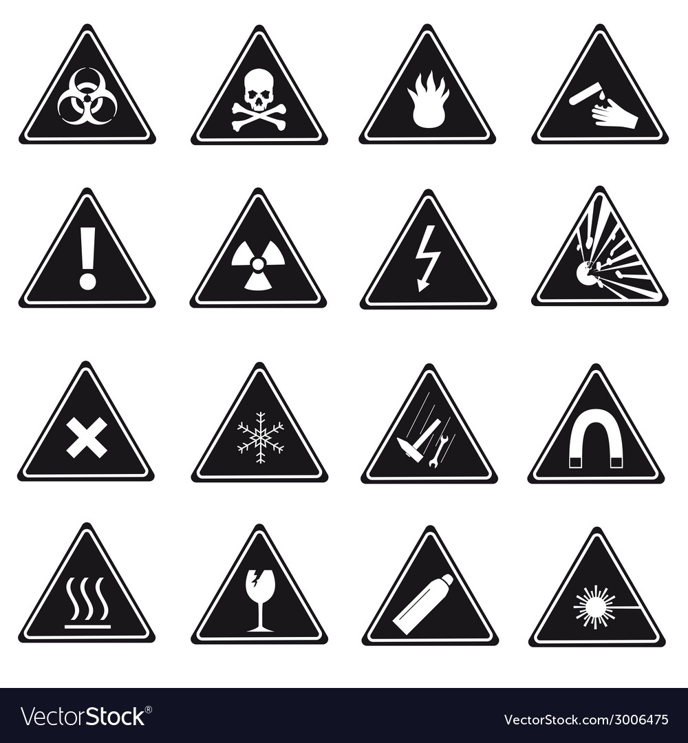 16 danger signs types eps10 Royalty Free Vector Image