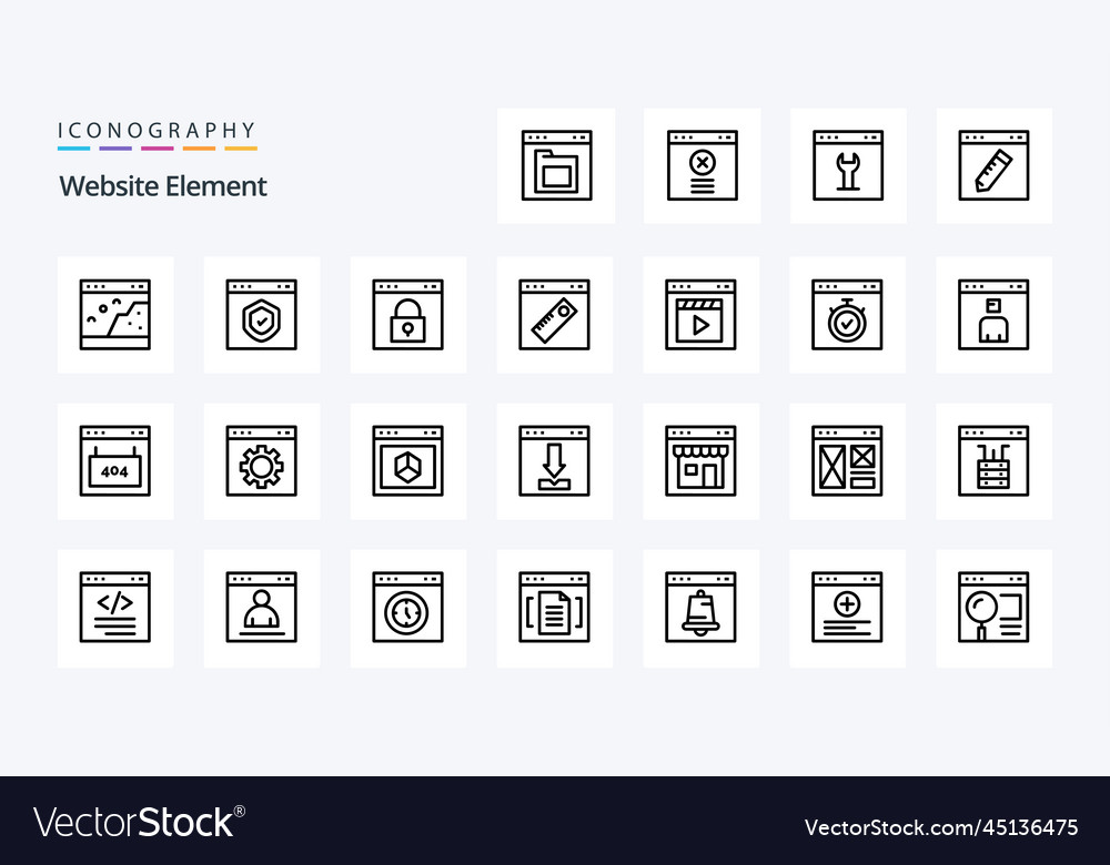 25 website element line icon pack