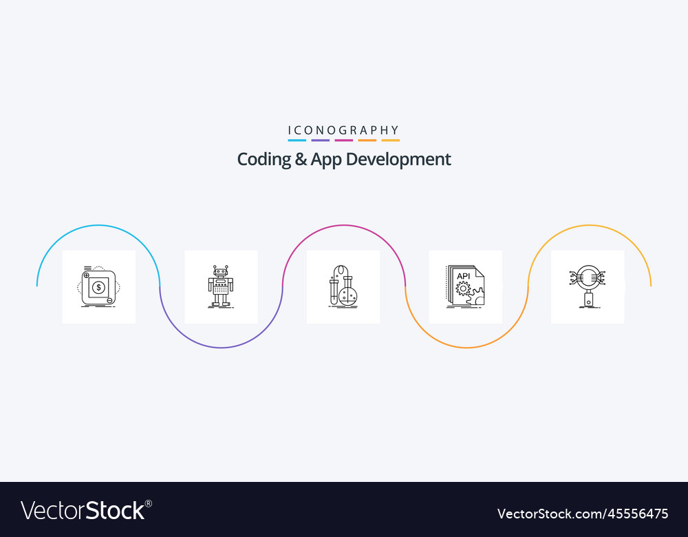 Codierung und App-Entwicklung Linie 5 Icon Pack