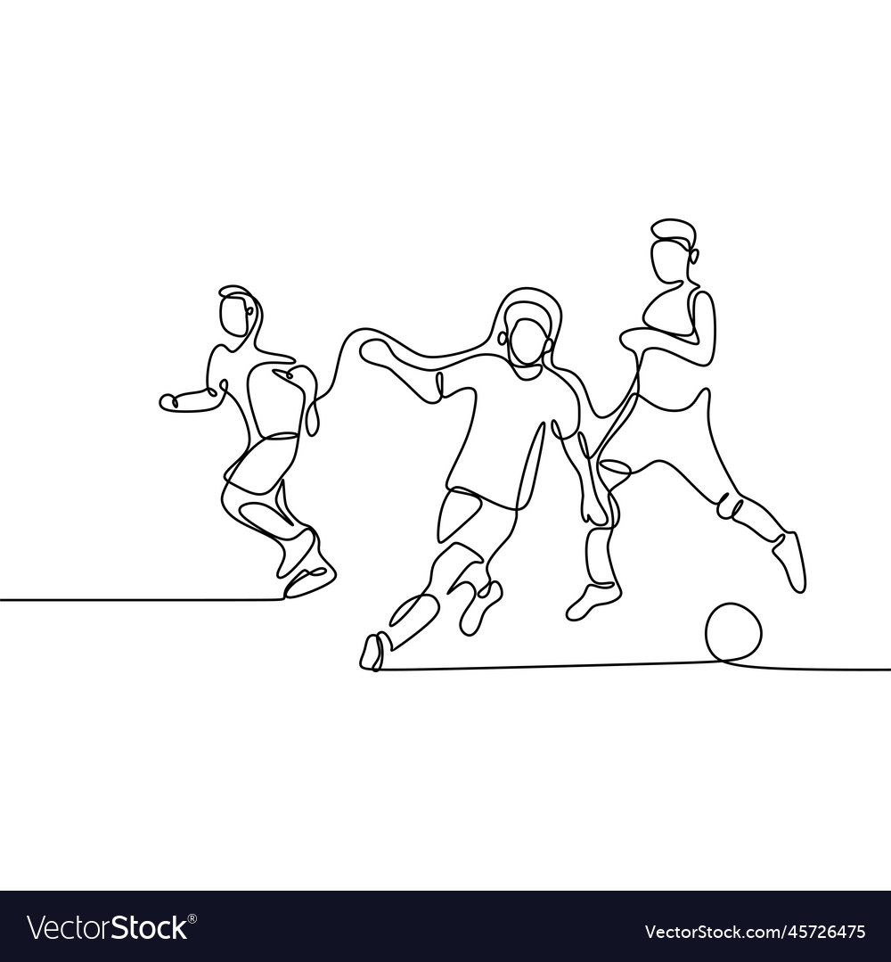 Continuous line drawing of running soccer