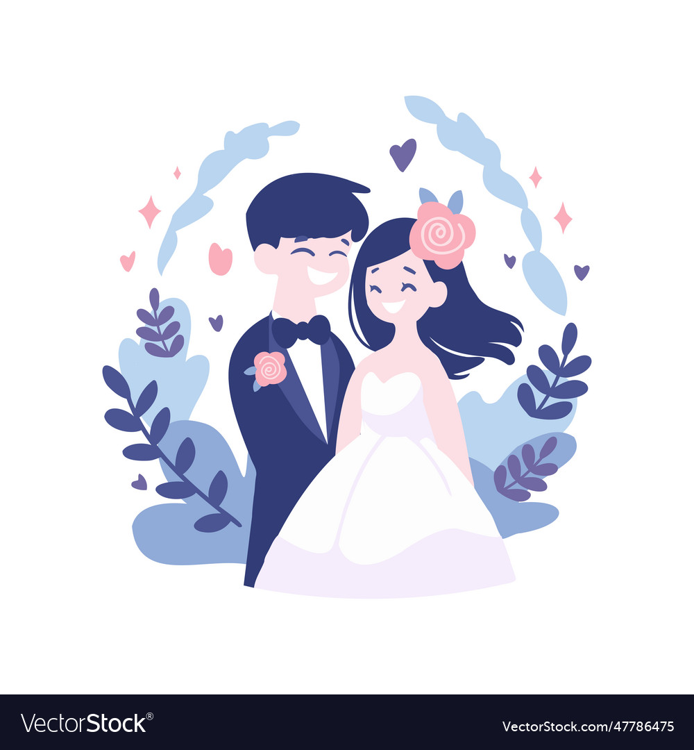 Couple with lovely wedding in flat style isolated