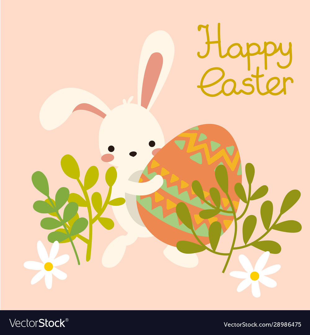 Cute easter bunny with eggs flowers