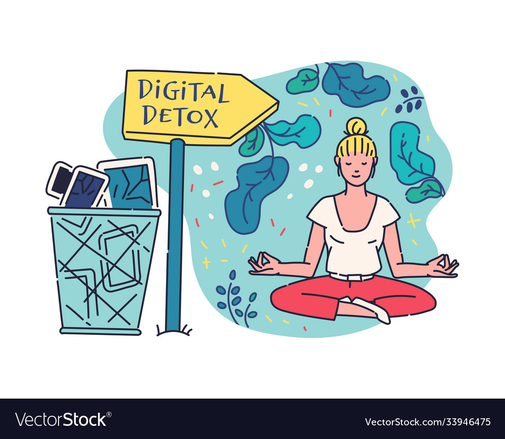 Digital Detox With Woman Enjoying Offline Vector Image 4276