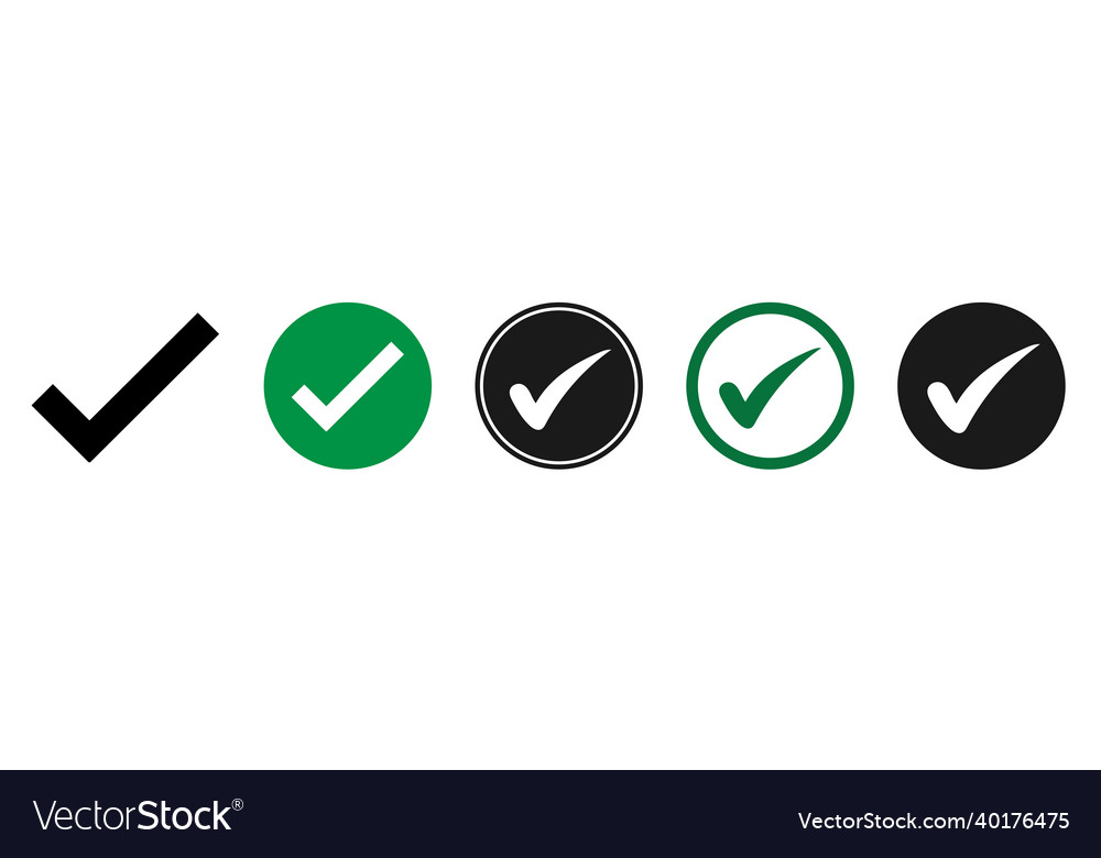 Flat tick mark check icon set vector image Flat tick mark check icon set