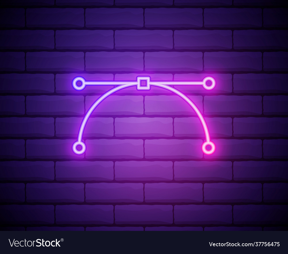 Glowing neon bezier curve icon isolated on brick