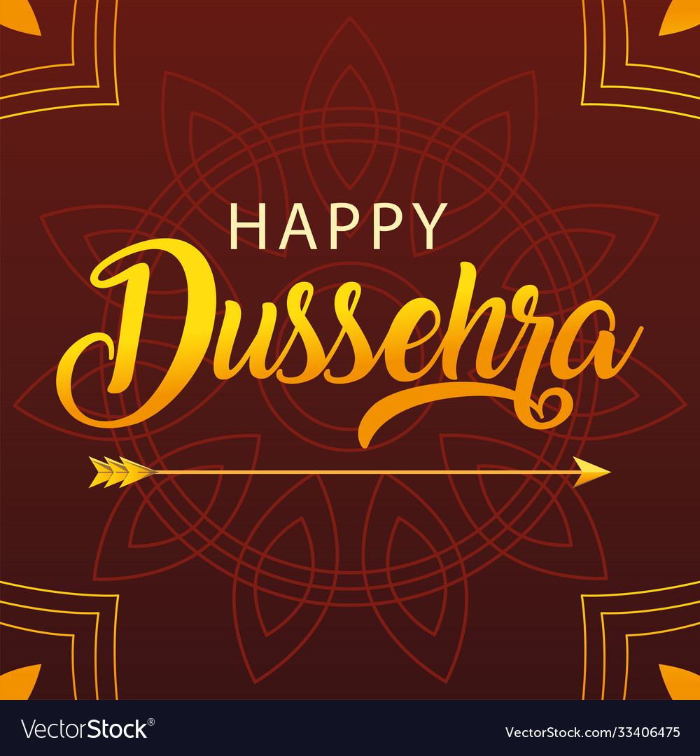 Happy dussehra card with golden letters and arrow Vector Image