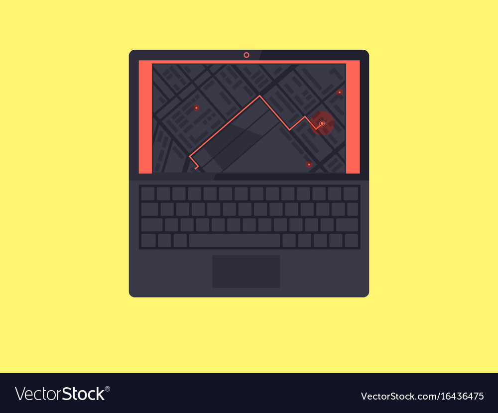 Laptop with gps navigation map on screen