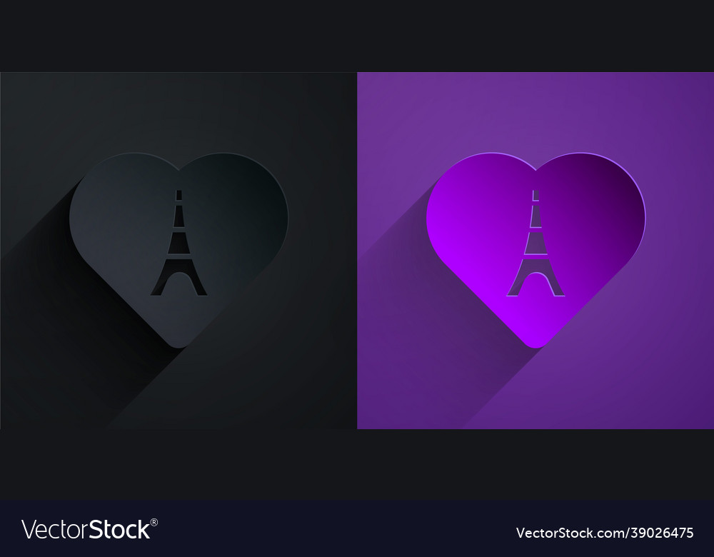 Paper cut eiffel tower with heart icon isolated vector image Paper cut eiffel tower with heart icon isolated